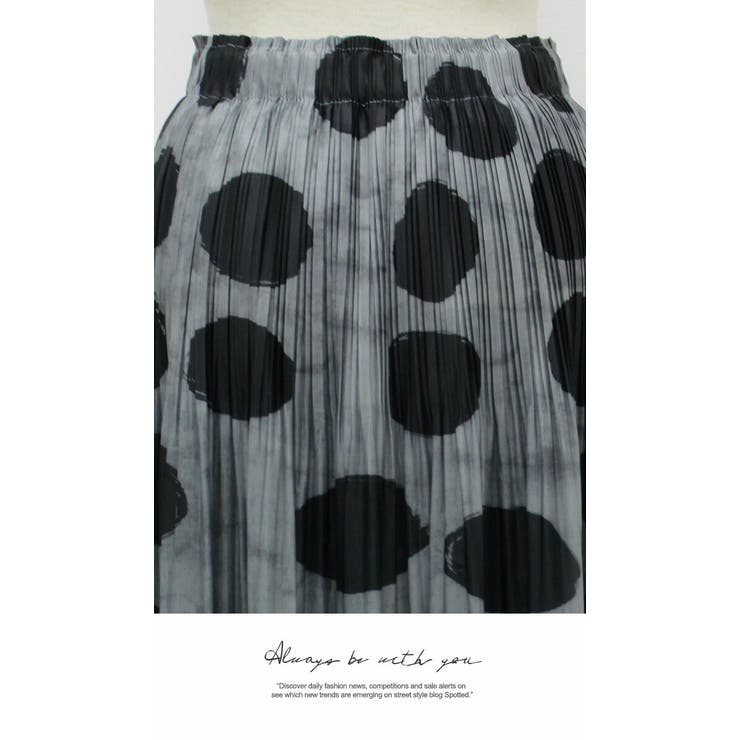 ロング 膝下 ひざ下 プリーツスカート リラックス ウエストゴム  ドット | LATTE | 詳細画像1 