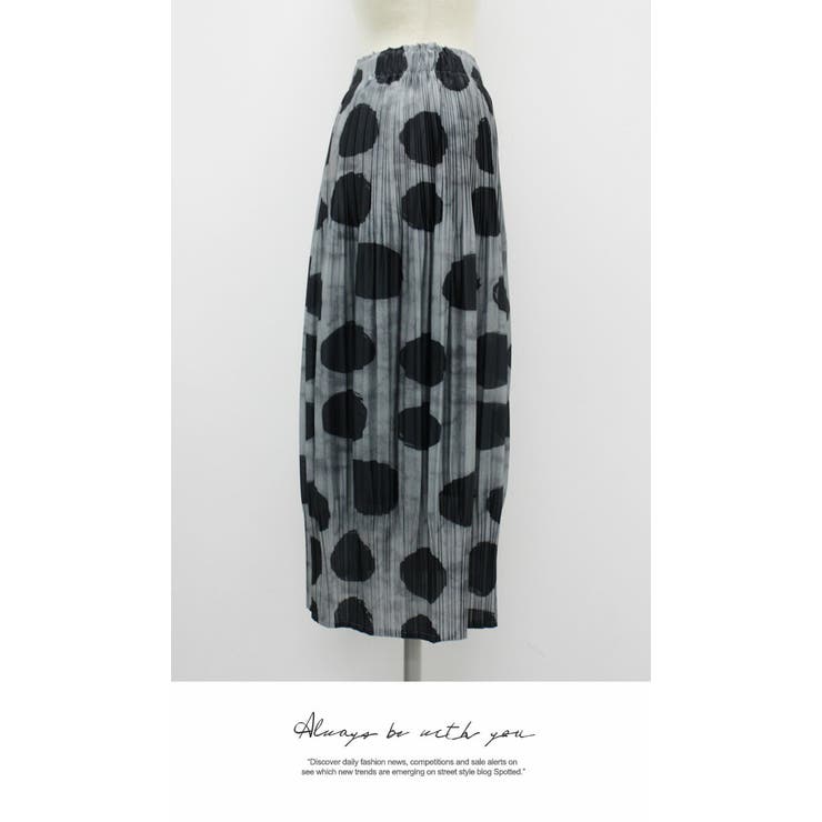 ロング 膝下 ひざ下 プリーツスカート リラックス ウエストゴム  ドット | LATTE | 詳細画像3 