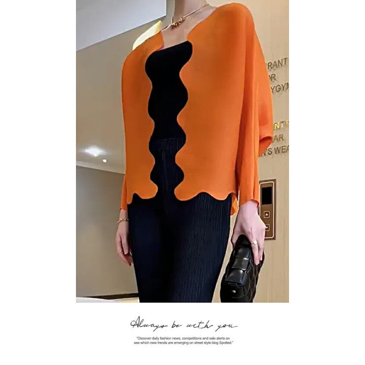 プリーツ カーディガン ボレロ  重ね着 長袖 ミセスファッション シンプル | LATTE | 詳細画像3 