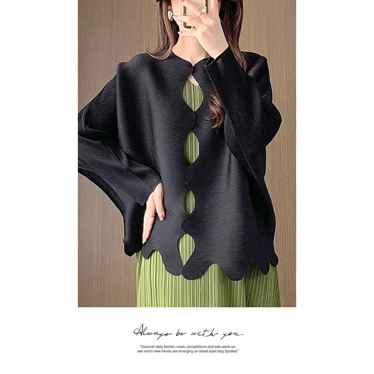 プリーツ カーディガン ボレロ  重ね着 長袖 ミセスファッション シンプル | LATTE | 詳細画像6 