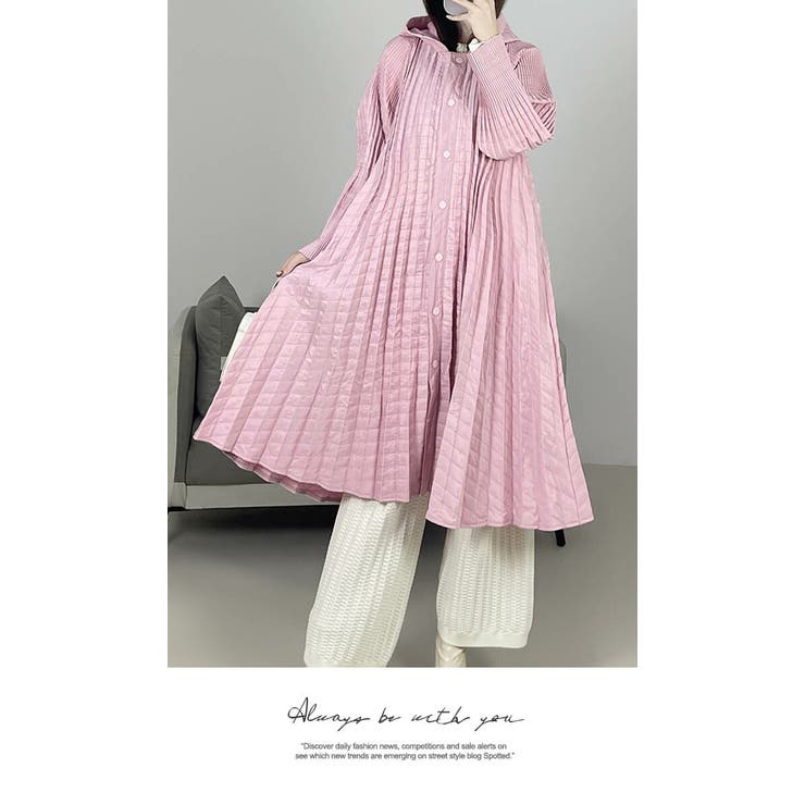 アウター ジャケット プリーツ 膝下 長袖 無地 フリーサイズ コート | LATTE | 詳細画像5 