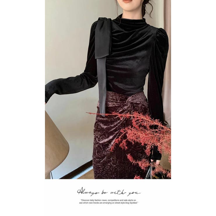 シアー ハイネック エレガントなリボン結びブラウストップス | LATTE | 詳細画像5 