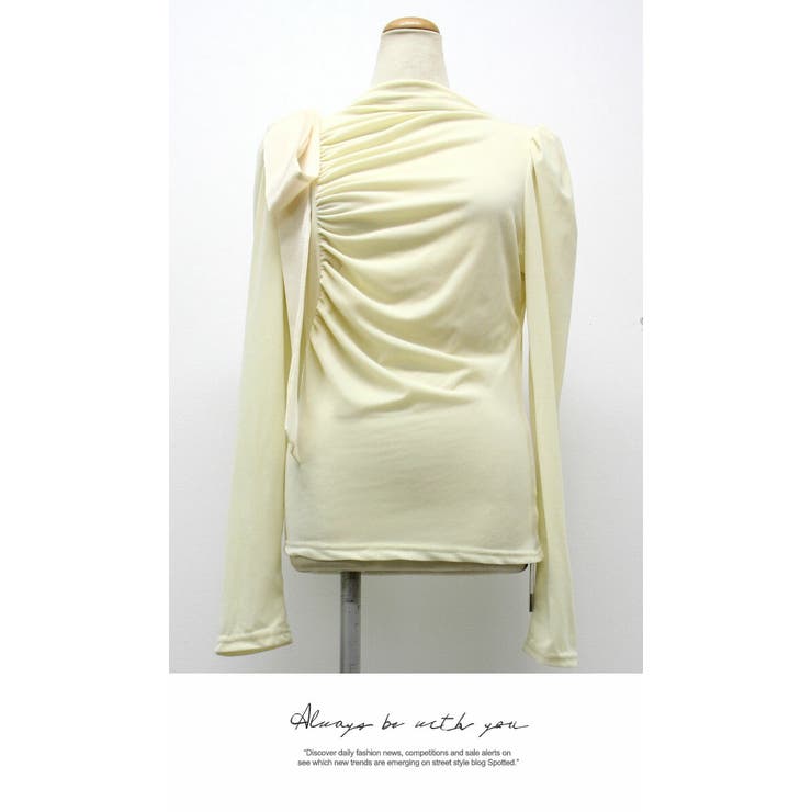 シアー ハイネック エレガントなリボン結びブラウストップス | LATTE | 詳細画像6 