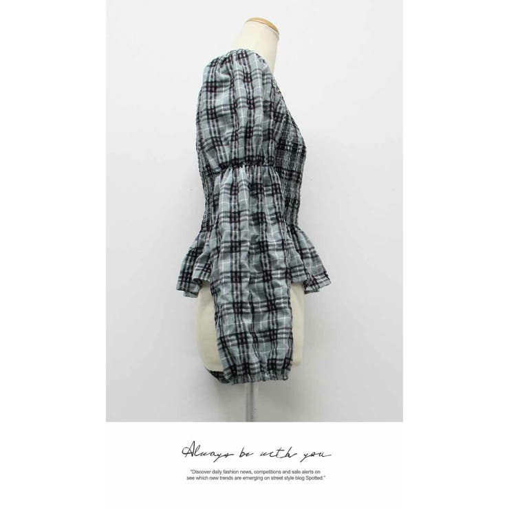 トップス チェック 長袖 秋冬 散歩 配色 デート シャーリング ブラウス | LATTE | 詳細画像7 