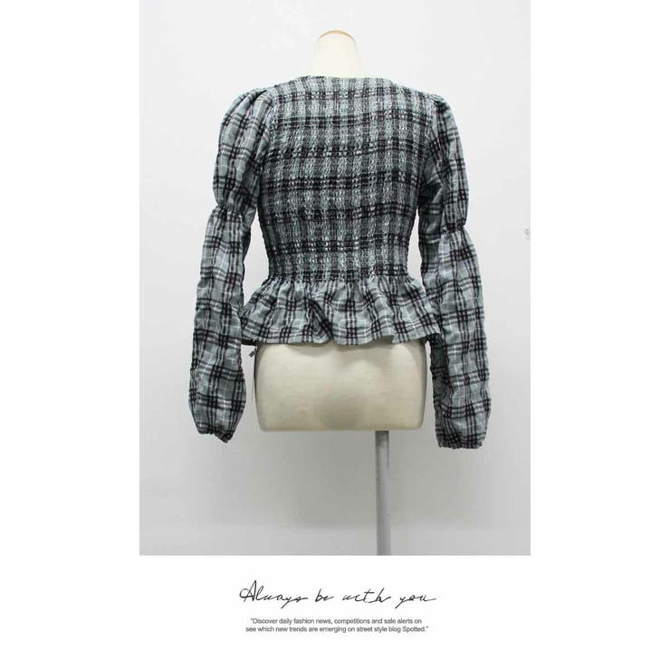 トップス チェック 長袖 秋冬 散歩 配色 デート シャーリング ブラウス | LATTE | 詳細画像8 