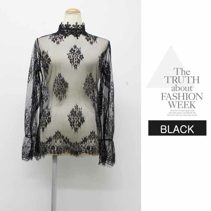 ハイネック カットソー 肌隠し レース 透け感 インナー 長袖 シースルー | LATTE | 詳細画像12 