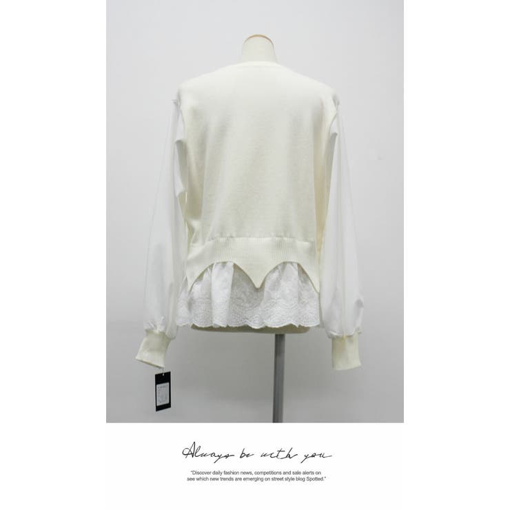 カーディガン ニット レース カットソー 肌隠し 無地 長袖 袖なし | LATTE | 詳細画像6 