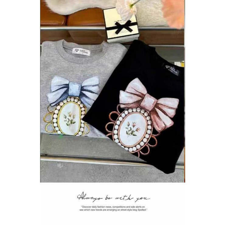 長袖 ナチュラル リボン プリント Tシャツ 長袖 秋冬スタンダード | LATTE | 詳細画像5 