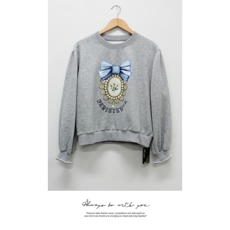 長袖 ナチュラル リボン プリント Tシャツ 長袖 秋冬スタンダード | LATTE | 詳細画像6 