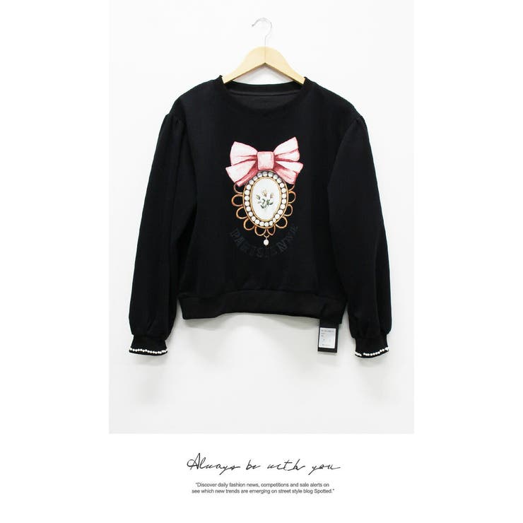 長袖 ナチュラル リボン プリント Tシャツ 長袖 秋冬スタンダード | LATTE | 詳細画像7 