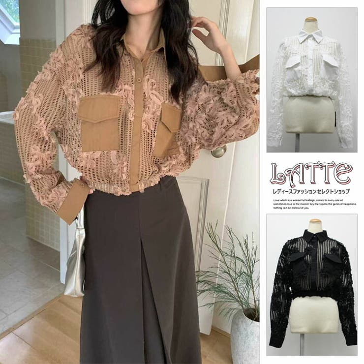 刺繍 Tシャツ トップス レーディス 長袖 ロング シャツ 秋 レース | LATTE | 詳細画像1 