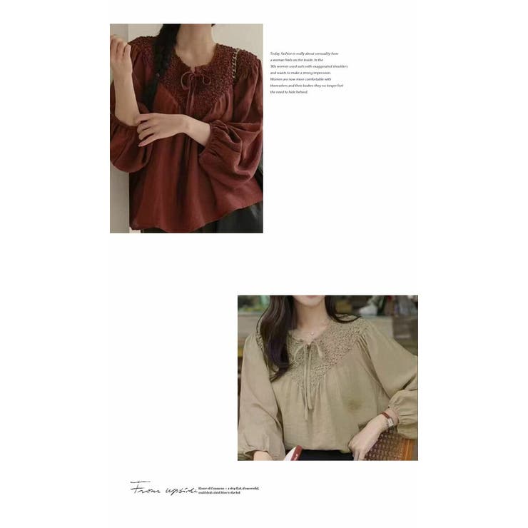 刺繍ブラウス 長袖 カジュアル 上品 ナチュラルTシャツ 長袖  カジュアル | LATTE | 詳細画像3 