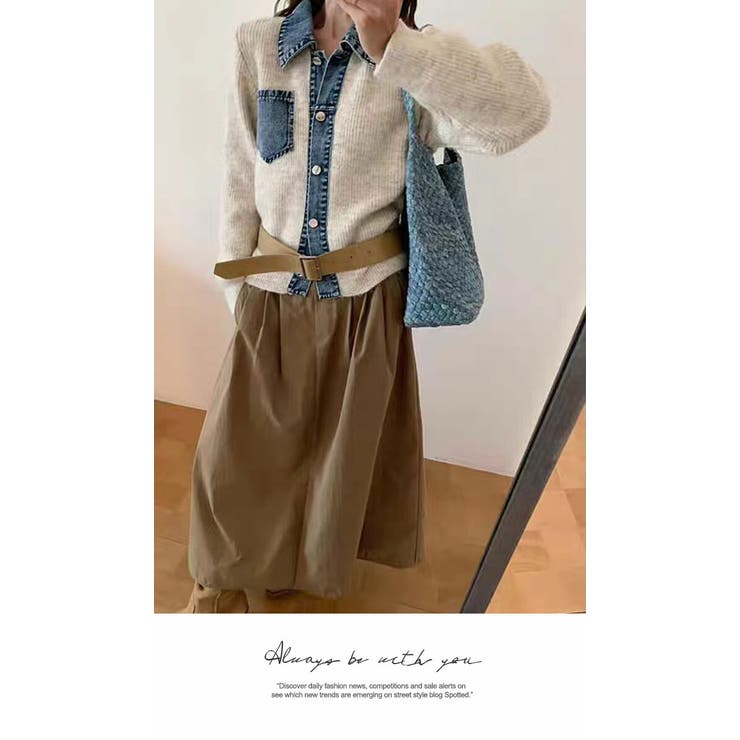 アウター ジャケット カーディガン ニット 秋冬 長袖 デニム ニット 配色 | LATTE | 詳細画像7 