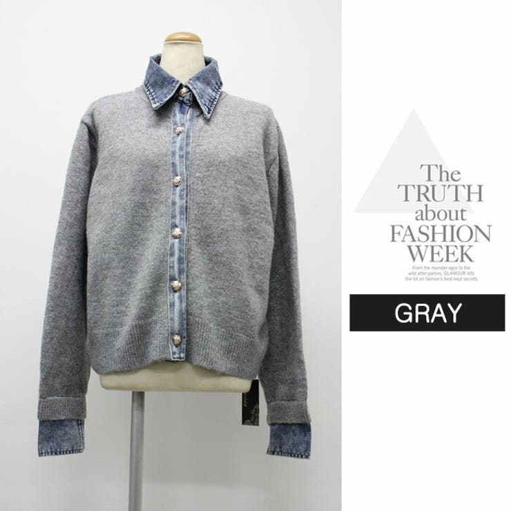 アウター カーディガン ニット 秋冬  もこもこ 長袖 デニム ニット 配色 | LATTE | 詳細画像11 