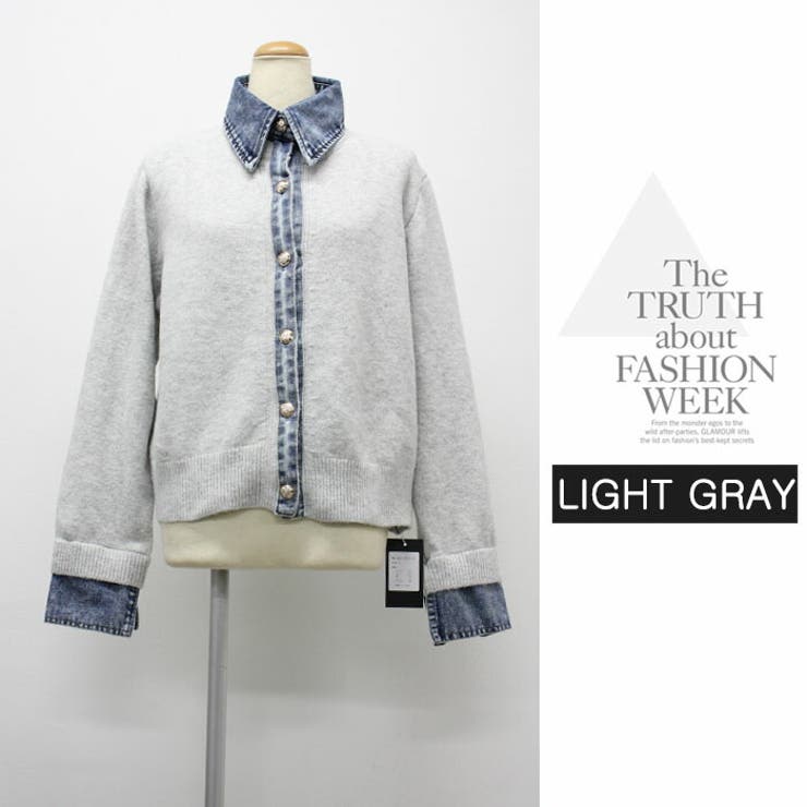 アウター カーディガン ニット 秋冬  もこもこ 長袖 デニム ニット 配色 | LATTE | 詳細画像10 