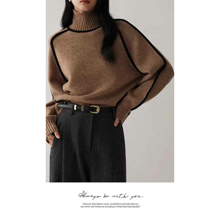 トップス レディース  ニット無地 長袖 女性 大人 かわいい シンプル | LATTE | 詳細画像3 