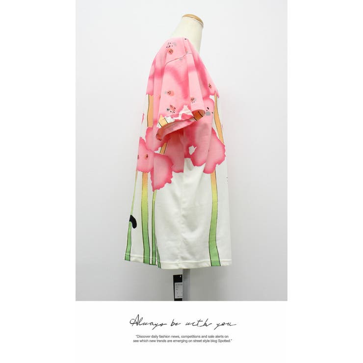 プリント スタンダード トップス レース プルオーバー 半袖 配色 デート | LATTE | 詳細画像4 