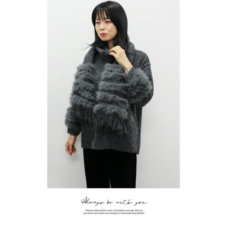 もこもこファーマフラー付きニットトップス | LATTE | 詳細画像2 