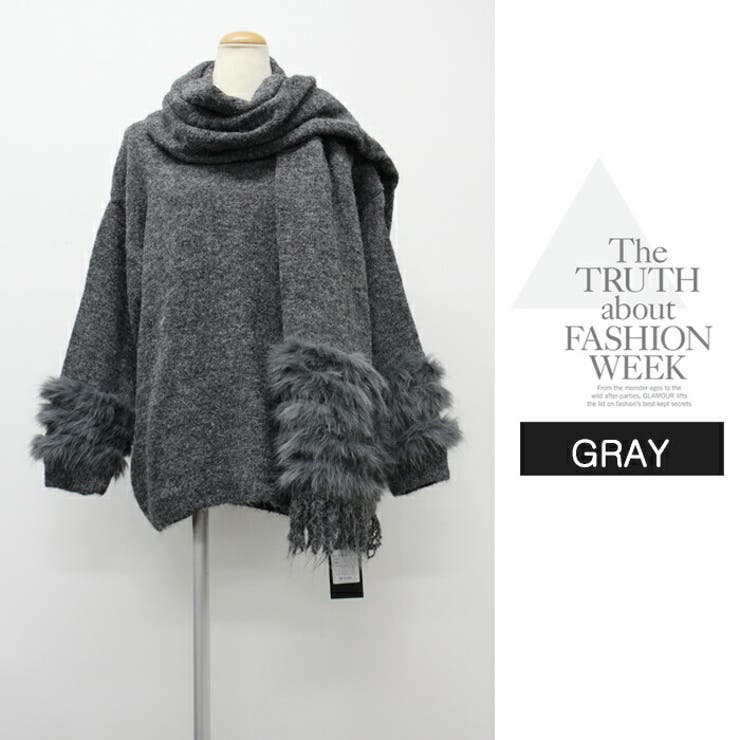 もこもこファーマフラー付きニットトップス | LATTE | 詳細画像10 