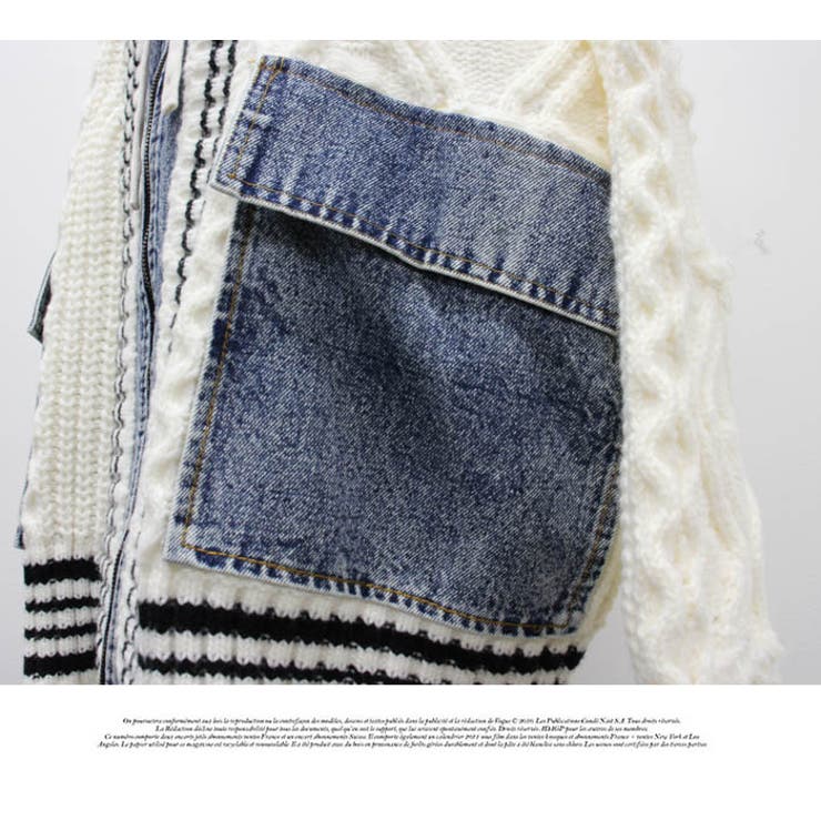 アウター カーディガン ニット 秋冬  もこもこ 長袖 デニム ニット 配色 | LATTE | 詳細画像9 