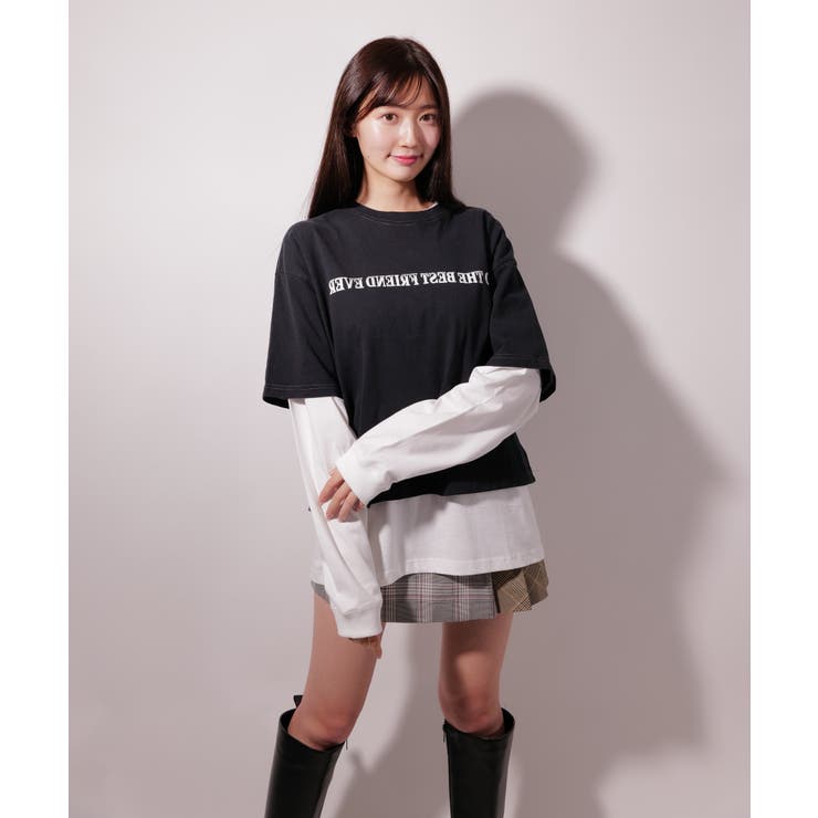 LTピグメントダイ リバースグラフィックレイヤードT sh | lattelatte | 詳細画像1 