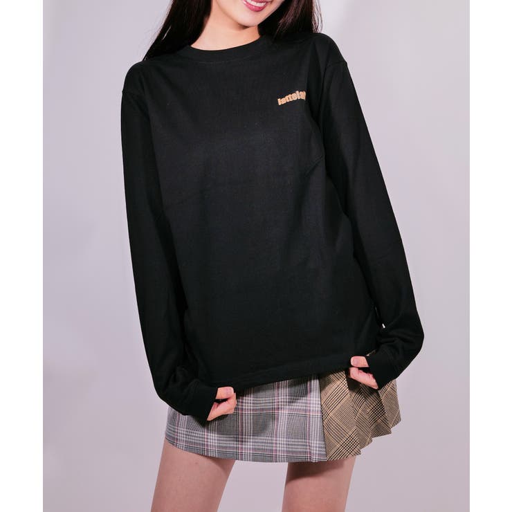 BLACK | latteto 胸ロゴ ロングスリーブT-sh  | lattelatte