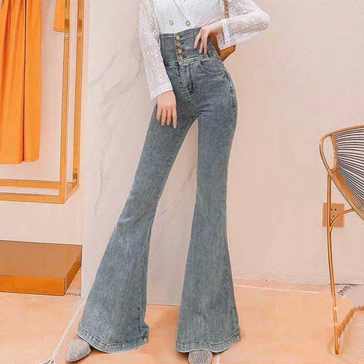 ハイウエスト美脚デニムフレアパンツ レディースファッション通販 ハイ