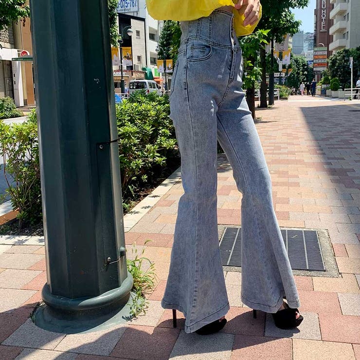 ハイウエスト美脚デニムフレアパンツ レディースファッション通販 ハイ