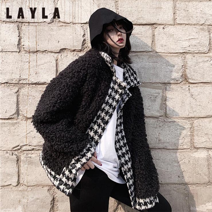 ボアレイヤード千鳥格子柄コート ファッション通販 レディース[品番