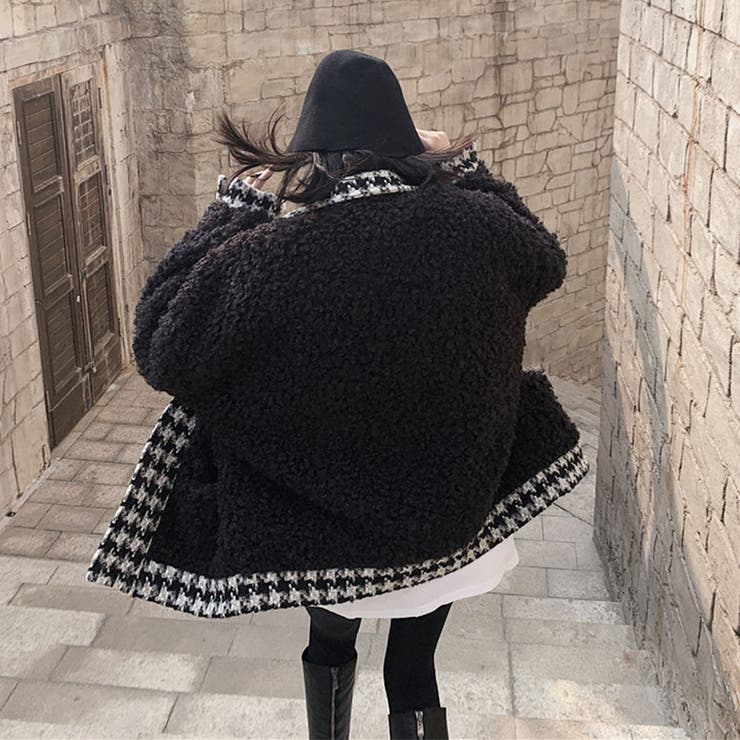 ボアレイヤード千鳥格子柄コート ファッション通販 レディース[品番