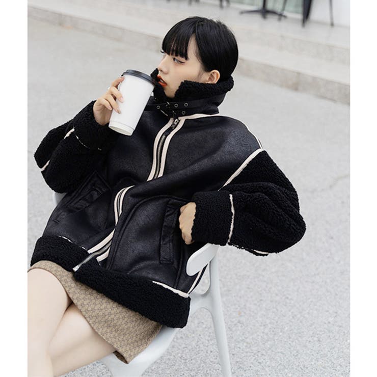 ムートン風ジップアップフライトボアジャケット ファッション通販