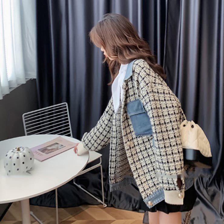 ツイード×デニムMIXジャケット 女性 レディース[品番：LYLW0000520