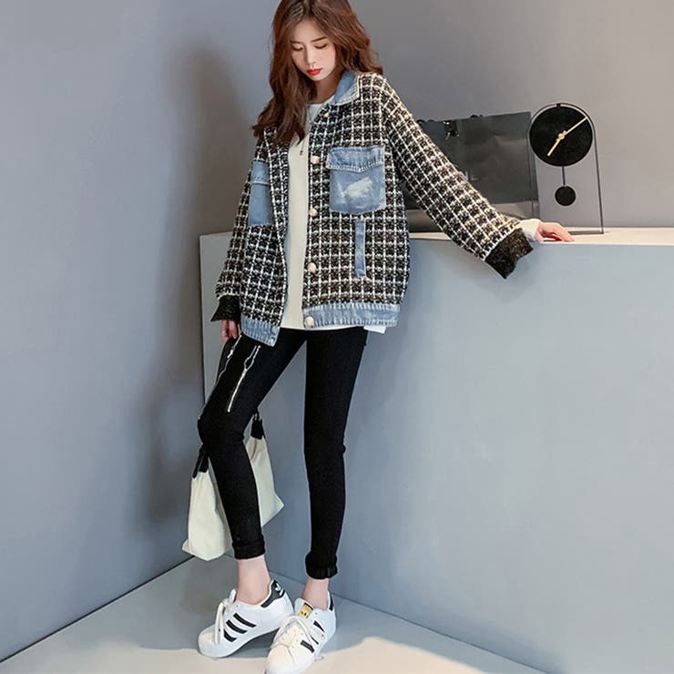 ツイード×デニムMIXジャケット 女性 レディース[品番：LYLW0000520