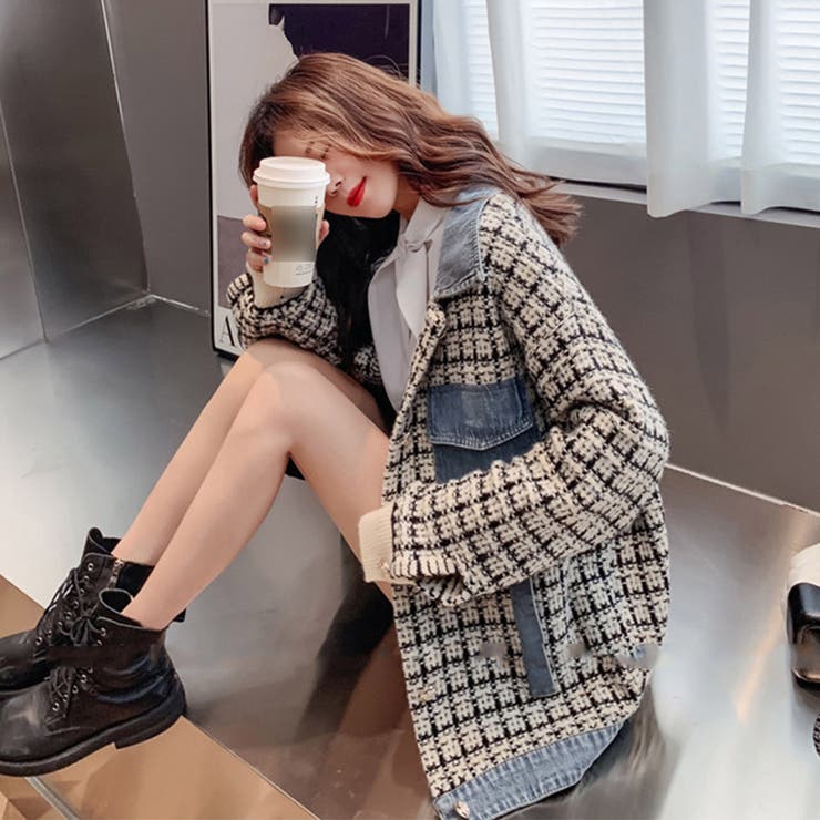 ツイード×デニムMIXジャケット 女性 レディース[品番：LYLW0000520