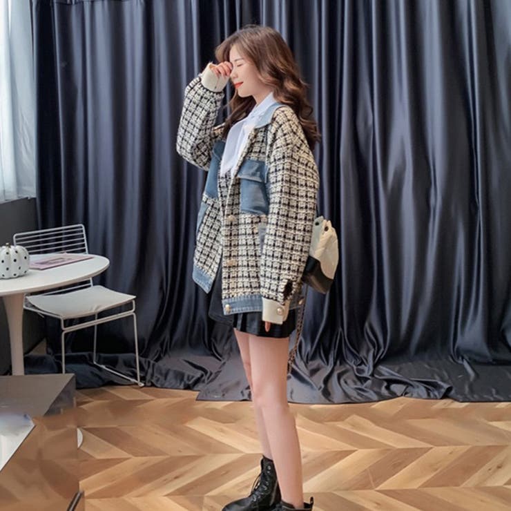 ツイード×デニムMIXジャケット 女性 レディース[品番：LYLW0000520