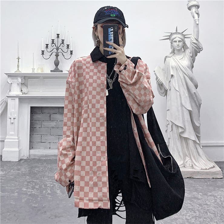 市松柄ルーズチェックシャツジャケット 女性 レディース[品番