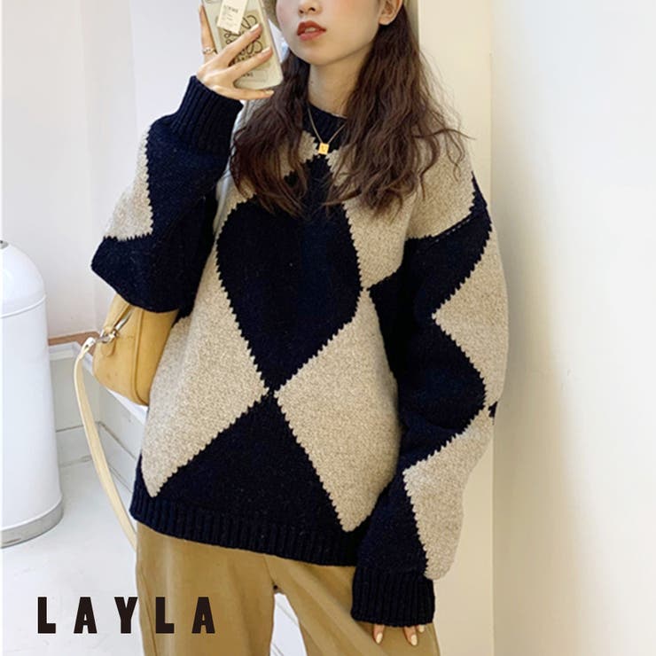 ダイヤ柄ルーズニット 女性 レディース[品番：LYLW0000555]｜LAYLA