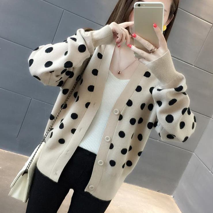ドットニットカーディガン ファッション通販 女性[品番