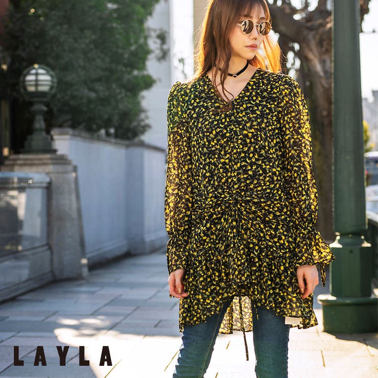 レトロ柄シャーリングシフォンワンピース ファッション通販 女性 品番 Lylw Layla ライラ のレディースファッション通販 Shoplist ショップリスト