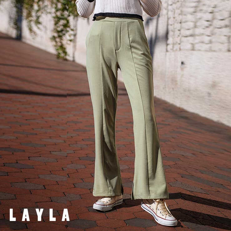 カーキ | 裾スリット美脚フレアーパンツ ファッション通販 女性 | LAYLA