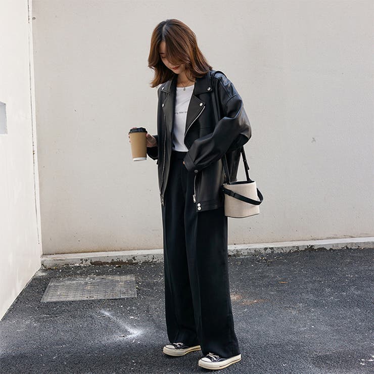 エコレザーオーバーサイズライダースジャケット 女性 レディース