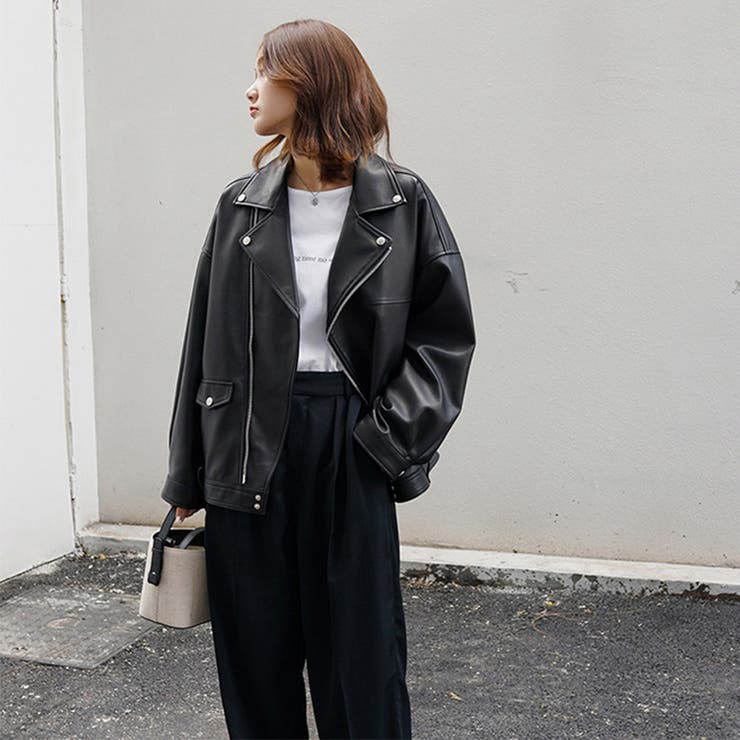 lady goodman　エコレザージャケット lady goodman エコレザージャケット フェイクレザー オーバー