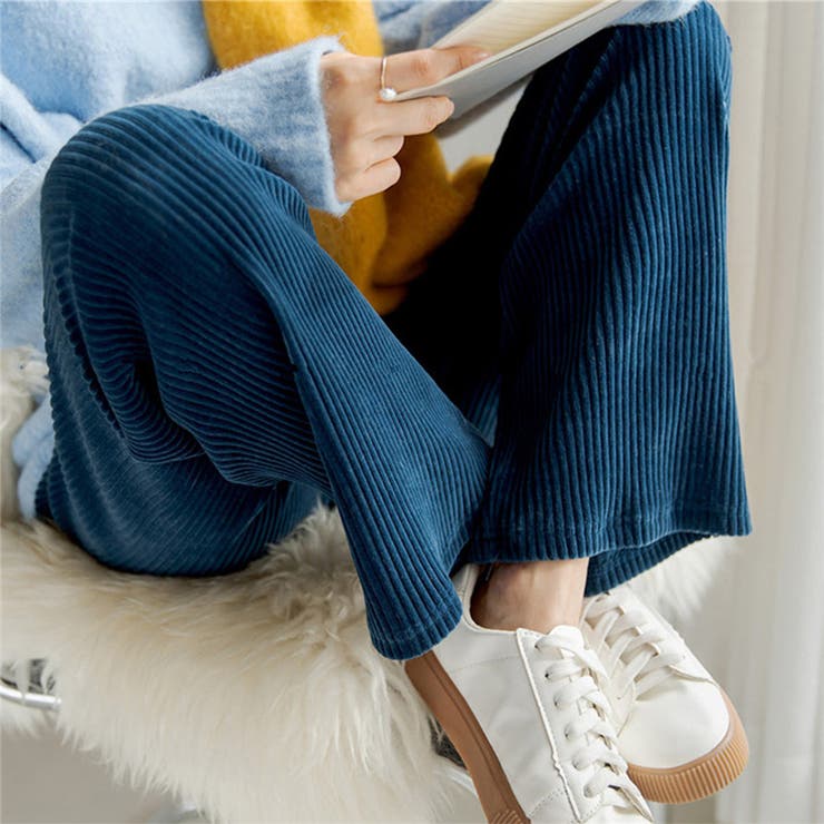 ブルー | リブワイドカラーパンツ 女性 レディース | LAYLA