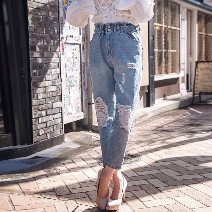 ブルー | デニムブロークンイージーマムパンツ ファッション通販 女性 | LAYLA