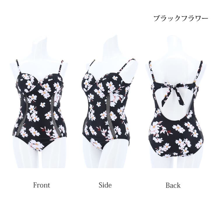 フラワー装飾 ブラック ワンピース水着 花柄・フラワープリントの水着｜水着ブランドの【PEAK&PINE