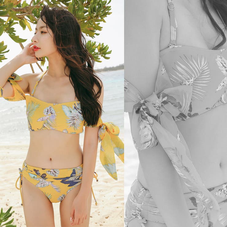 レディースファッション通販水着2点セット【新作ビキニ】リーフ＆花柄