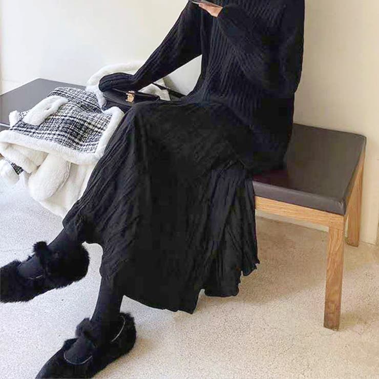 韓国ファッション しわ加工マキシスカート シワ加工[品番：RTSW0001542