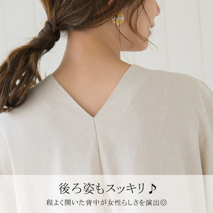 リネン混ワンピース 半袖 綿麻[品番：LBLW0001372]｜La Bella（ラベラ