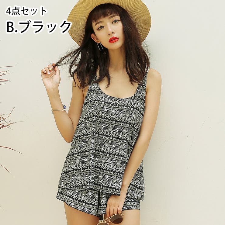 売れ筋商品|||シャツ チュニック 水着 ビキニ プリント 花柄 レディース 水着 レディース水着 花柄 フリンジ 柄物 フラワー 上下別柄