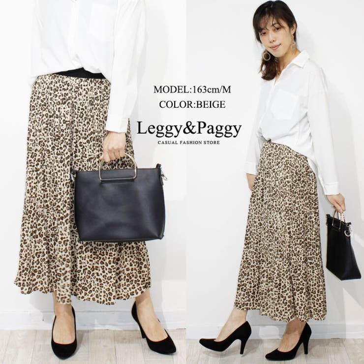 レオパード柄細プリーツロングスカート レオパード プリーツスカート